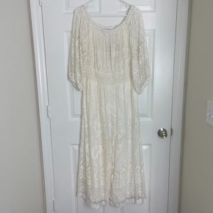 NEW Farm Rio Anthropologie Elliot Off the Shoulder Ivory Jumpsuit Women Size M